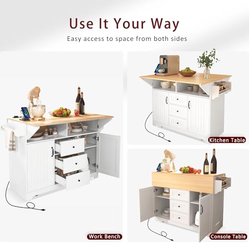 55.7'' Rolling Kitchen Island with 2 Drop Leaves and 3 Drawers M573209