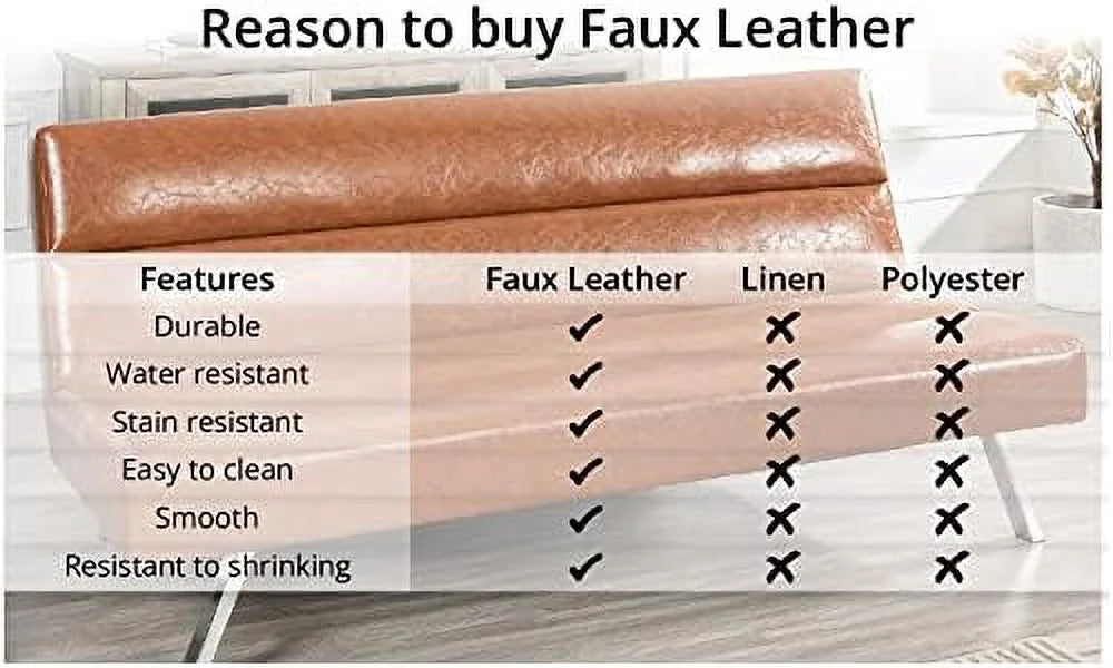 Faux Leather Convertible Futon Sofa Bed with Chrome Legs Q9845
