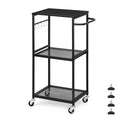 3 Tier Mesh Utility Storage Cart with Wood Look Top and Metal Frame W57149