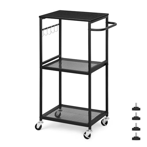 3 Tier Mesh Utility Storage Cart with Wood Look Top and Metal Frame W57149