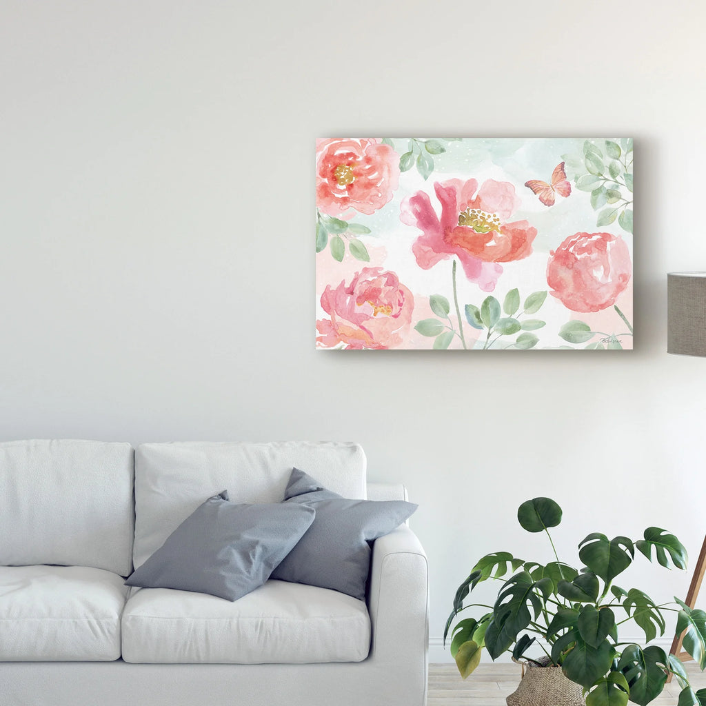 Watercolorful Pink And Green Floral Canvas Art S9134