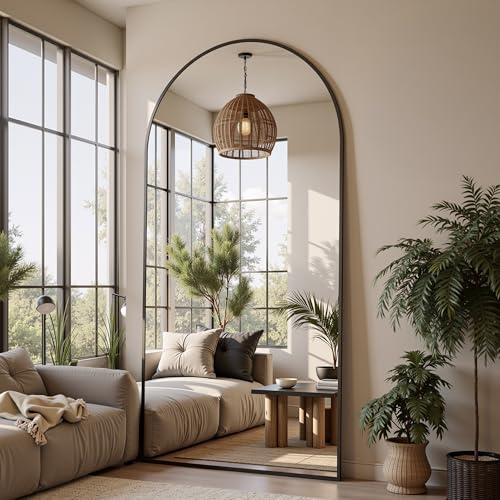 Black 78" Oversized Arched Full Length Floor Mirror with Stand H8087