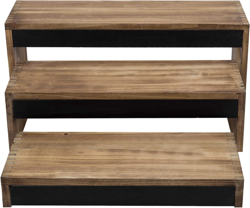 3-Tier Burnt Dark Brown Wood Cake Stand with Chalkboard Panels X626
