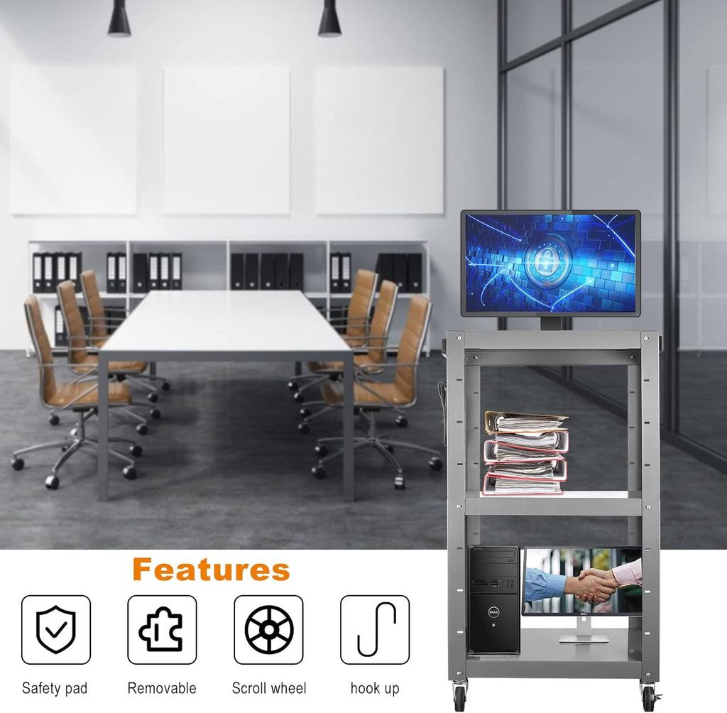 Steel Height Adjustable Media Cart with Outlets G288