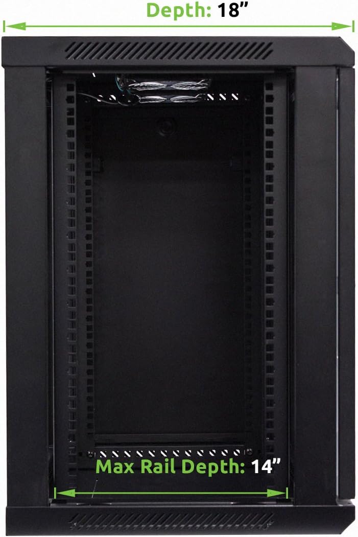 12U Wallmount Cabinet Enclosure 19-Inch Server Network Rack with Locking Glass Door Black with Shelves O3453