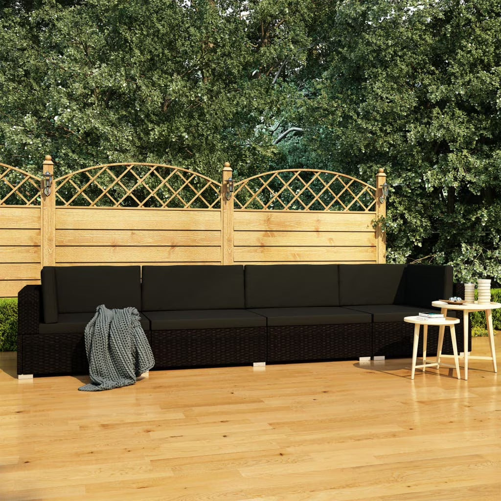 Black Poly Rattan Patio Sofa Set with Cushions C67501