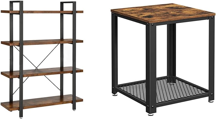 5-Tier Rustic Brown and Black Bookshelf R191