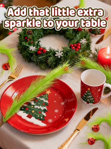 8Pcs Lime Green Fluffy Curly Christmas Tree Picks Decorations with Red Ball M561