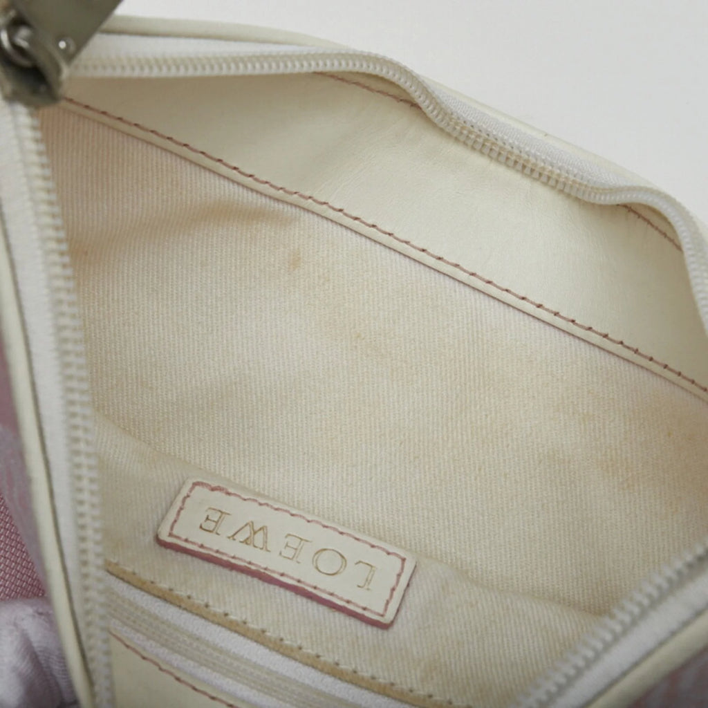 Pre-Owned Pink White Canvas Leather Shoulder Bag C24620
