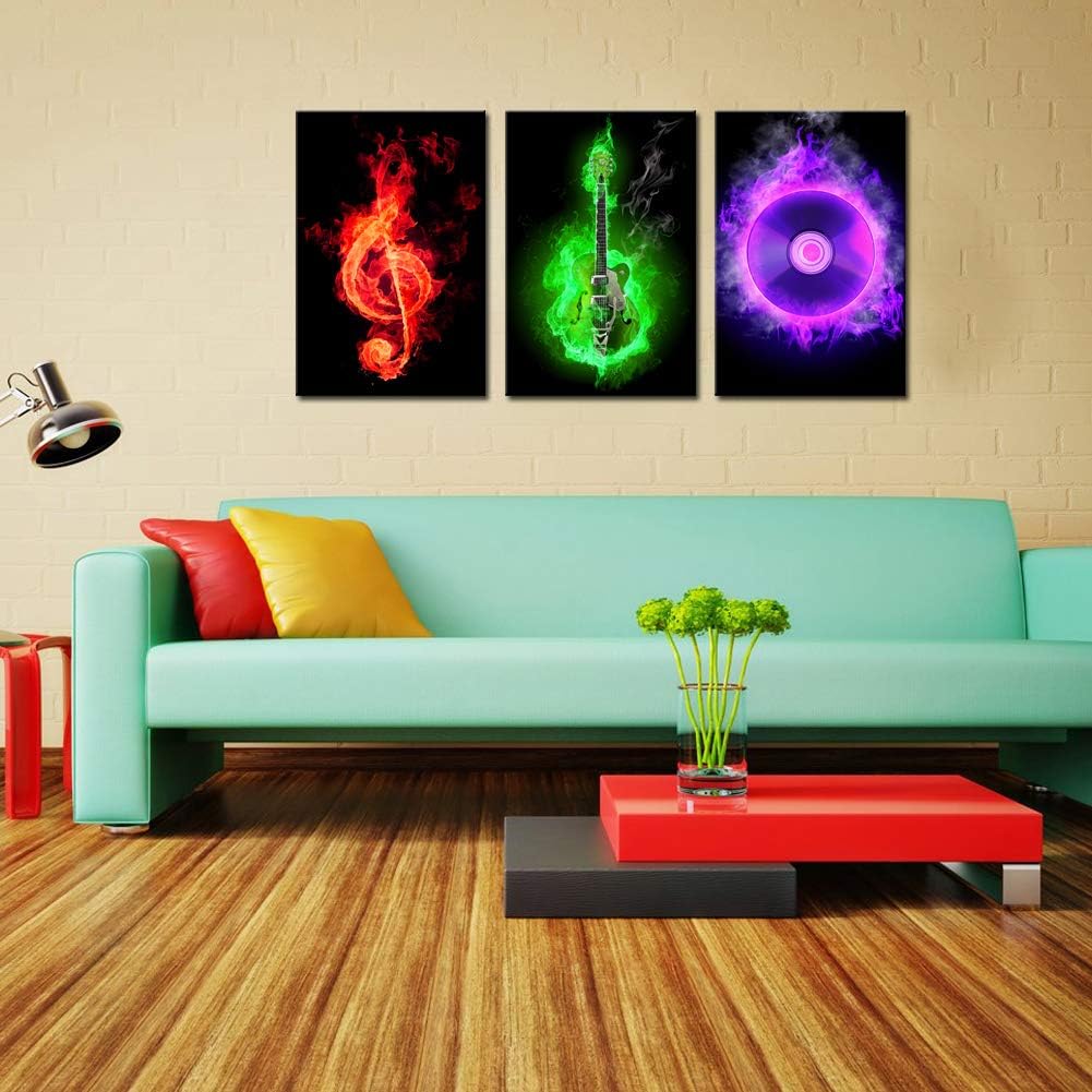 3 Piece Canvas Wall Art Guitar Musical Note H654701