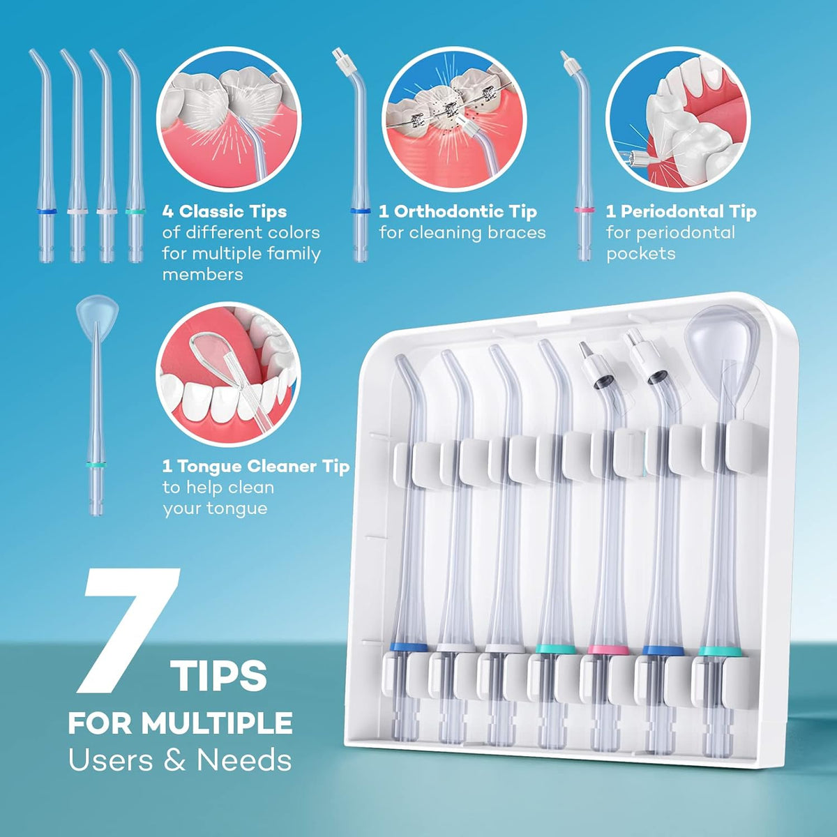 Water Flosser 600ML Oral Irrigator with 3 Flossing Modes, 10 Settings, 7 Tips, Pack of 2 J83650