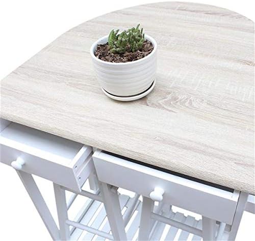 Foldable Dining Cart with Round Stools White J572692