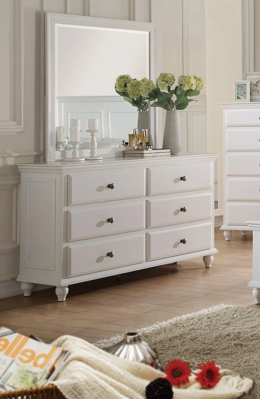 White 4 Piece Queen Size Bedroom Set Nightstand Dresser And Mirror Plywood V66781