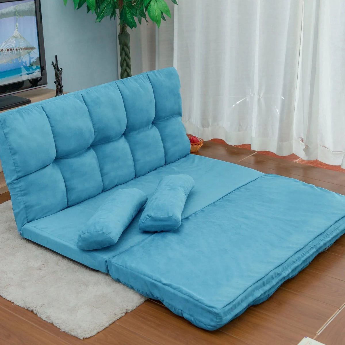 Blue Double Chaise Lounge Sofa with Two Pillows I81761