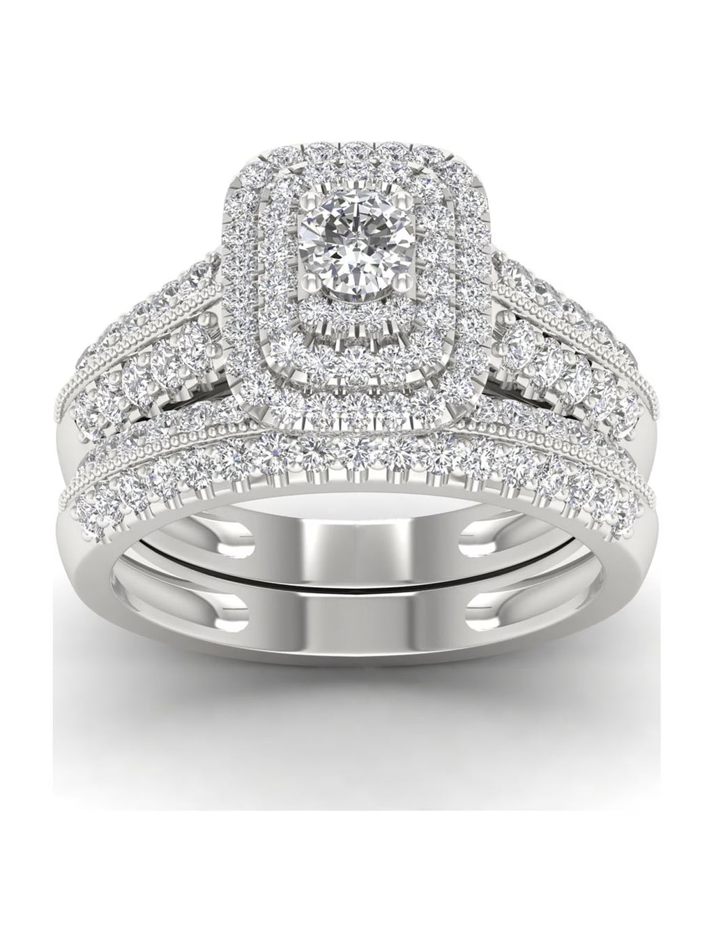 14K White Gold Diamond Halo Engagement Ring Set V871390