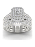 14K White Gold Diamond Halo Engagement Ring Set V871390