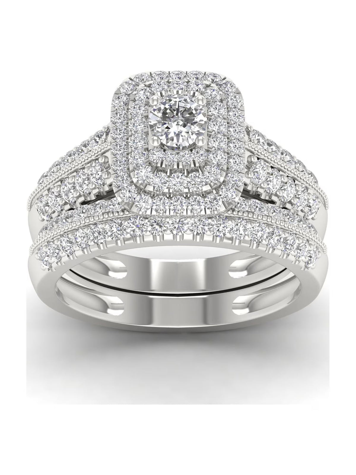 14K White Gold Diamond Halo Engagement Ring Set V871390