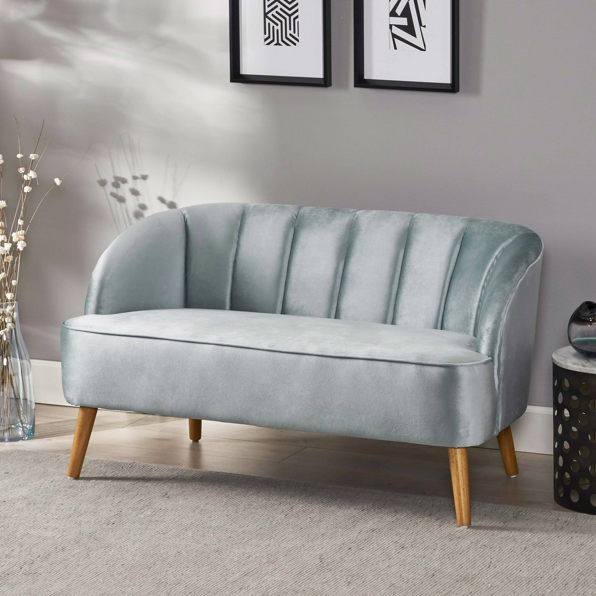Seafoam Blue Velvet Settee P460