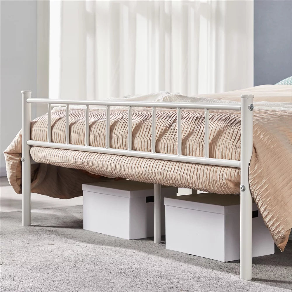 Queen Metal Platform Bed with Spindle Headboard and Footboard, White K835