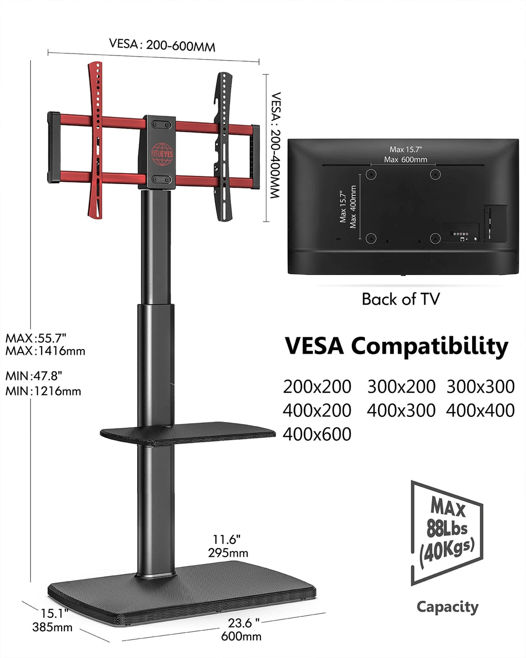 Floor TV Stand Mount with Swivel Bracket up to 65" Black U13286