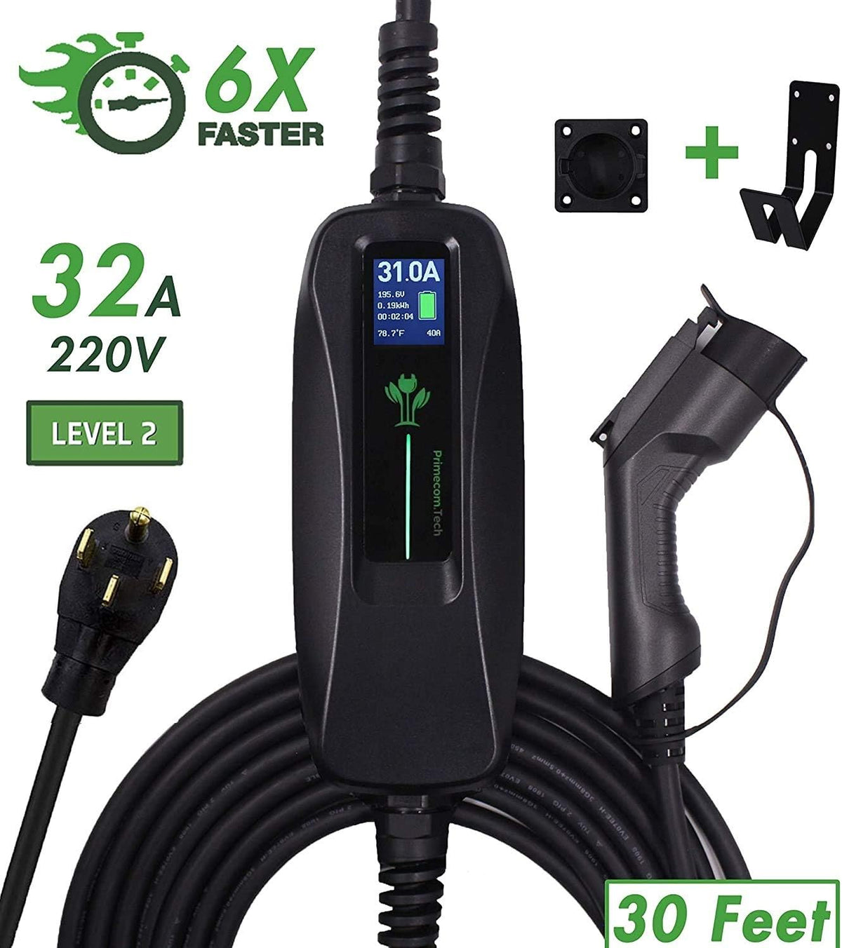 Level 2 Portable Electric Vehicle Charger, 16Amp, 30 Feet S20619