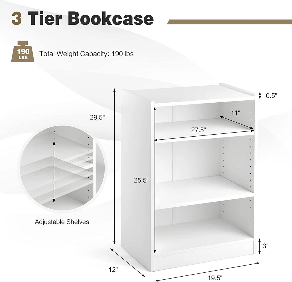 3-Tier Open Bookcase with Adjustable Shelves S82145