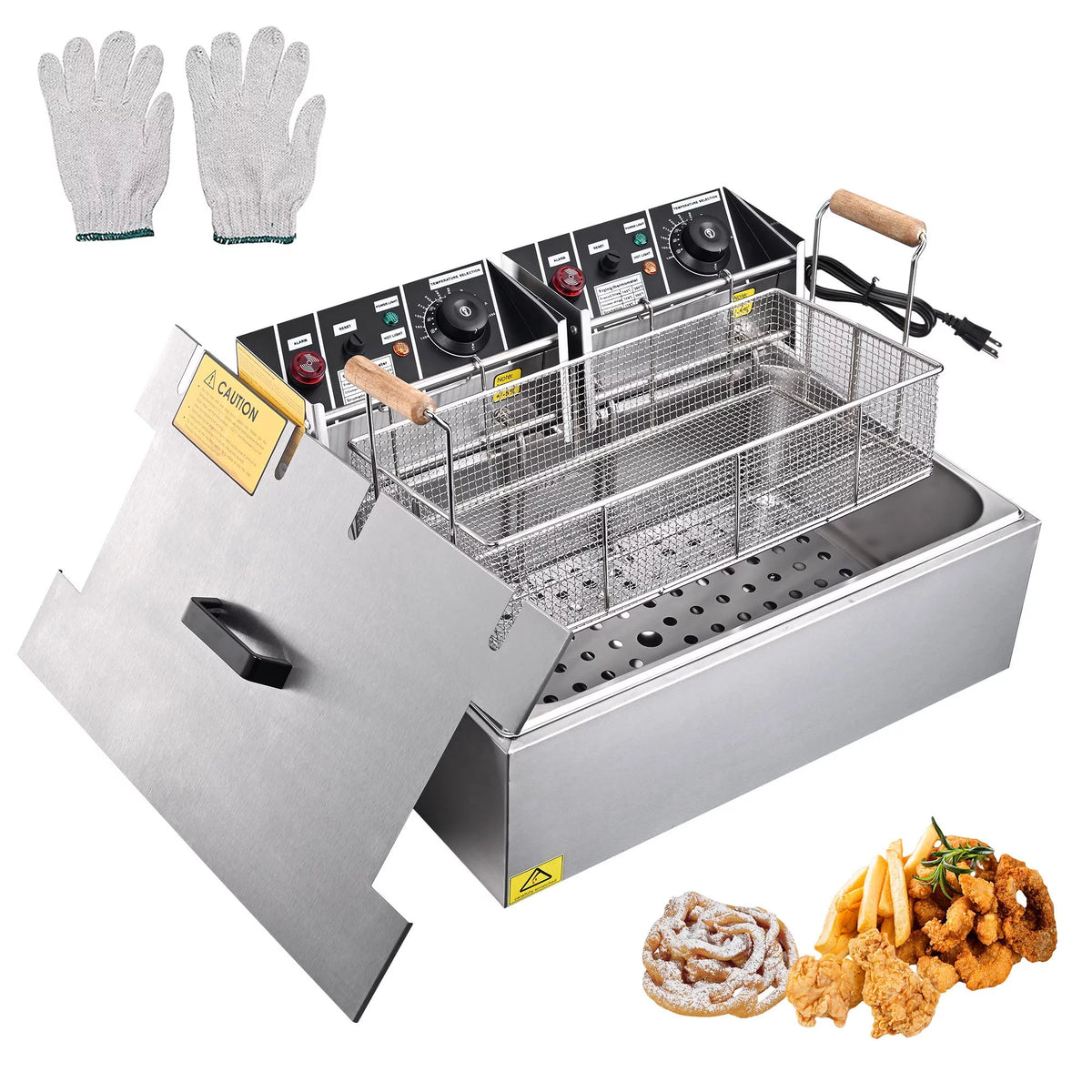 5000W 20L Electric Deep Fryer Stainless Steel Single Large Tank Basket Lid Z7411