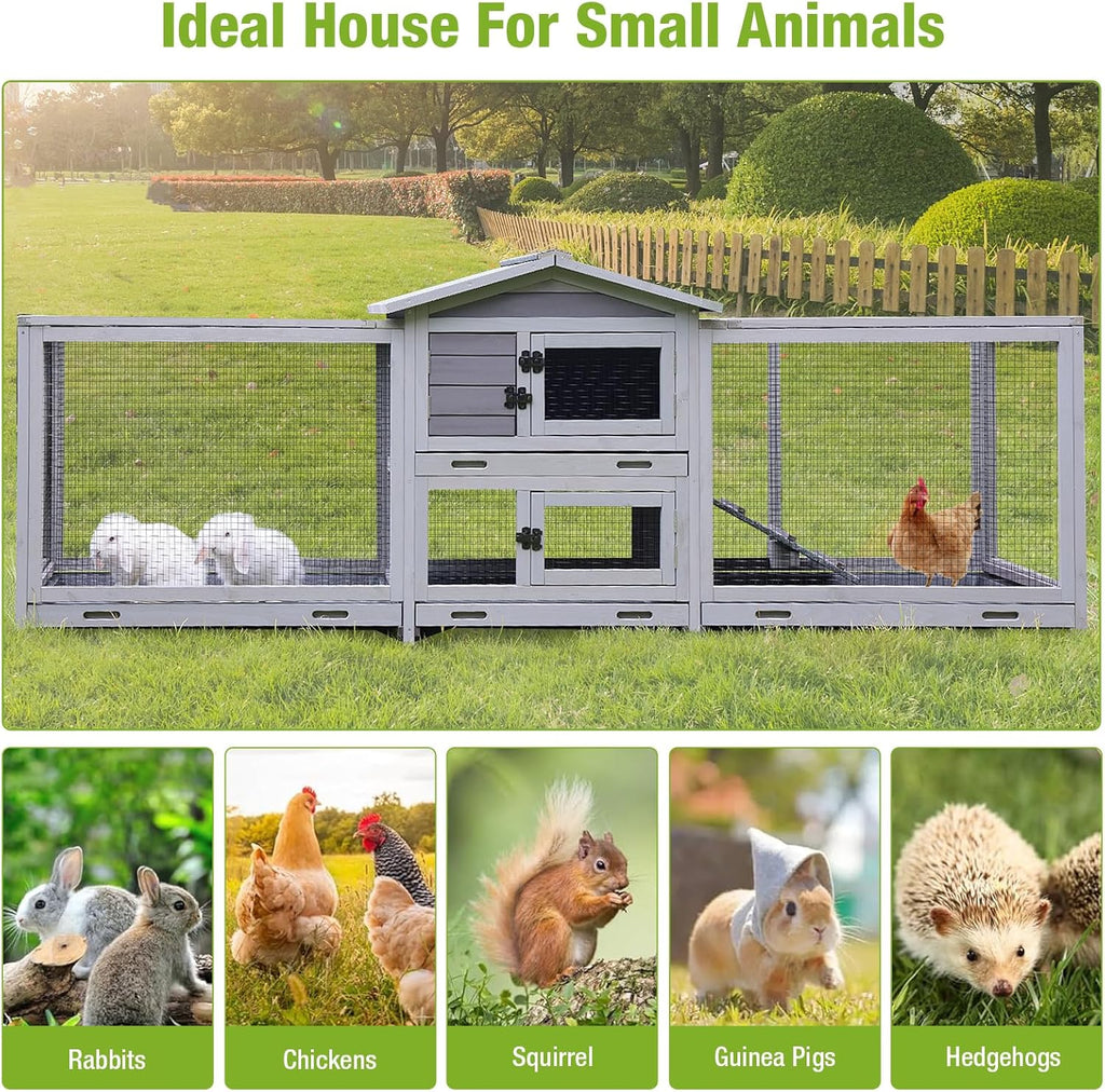 93.7" Rabbit Hutch with 8 Wheels and 4 Pull Out Trays E505