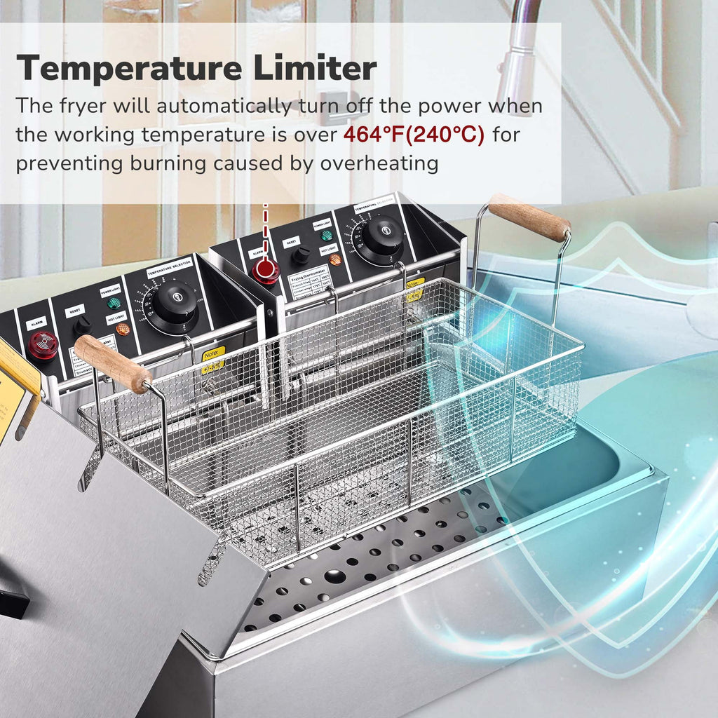 5000W 20L Electric Deep Fryer Stainless Steel Single Large Tank Basket Lid Z7411