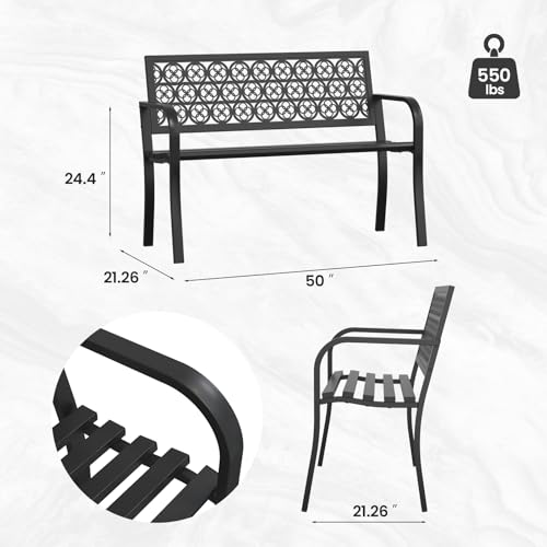 50" Heavy-Duty Metal Weatherproof Outdoor Bench C67655