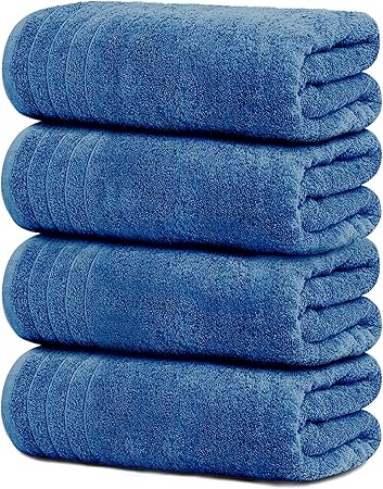 Pack of 4 Extra Large 100% Cotton Bath Towels 30 x 60 Inches Blue J817