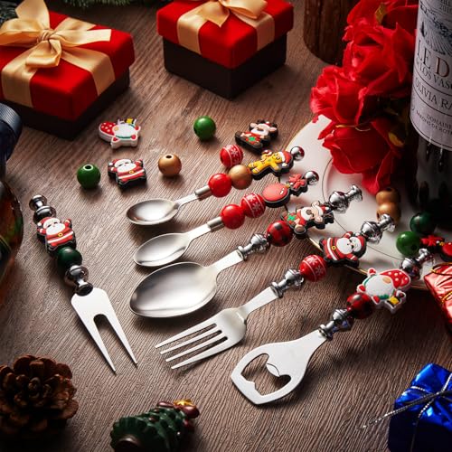12 Sets Beadable Spoon Fork Set Christmas Kitchen Utensils D223