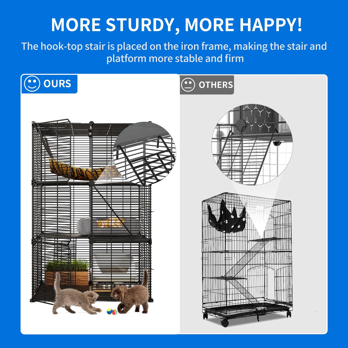 Indoor Cat Cage with Extra Large Hammock for Multiple Small Animals, 28"L x 28"W x 41"H, Black M924