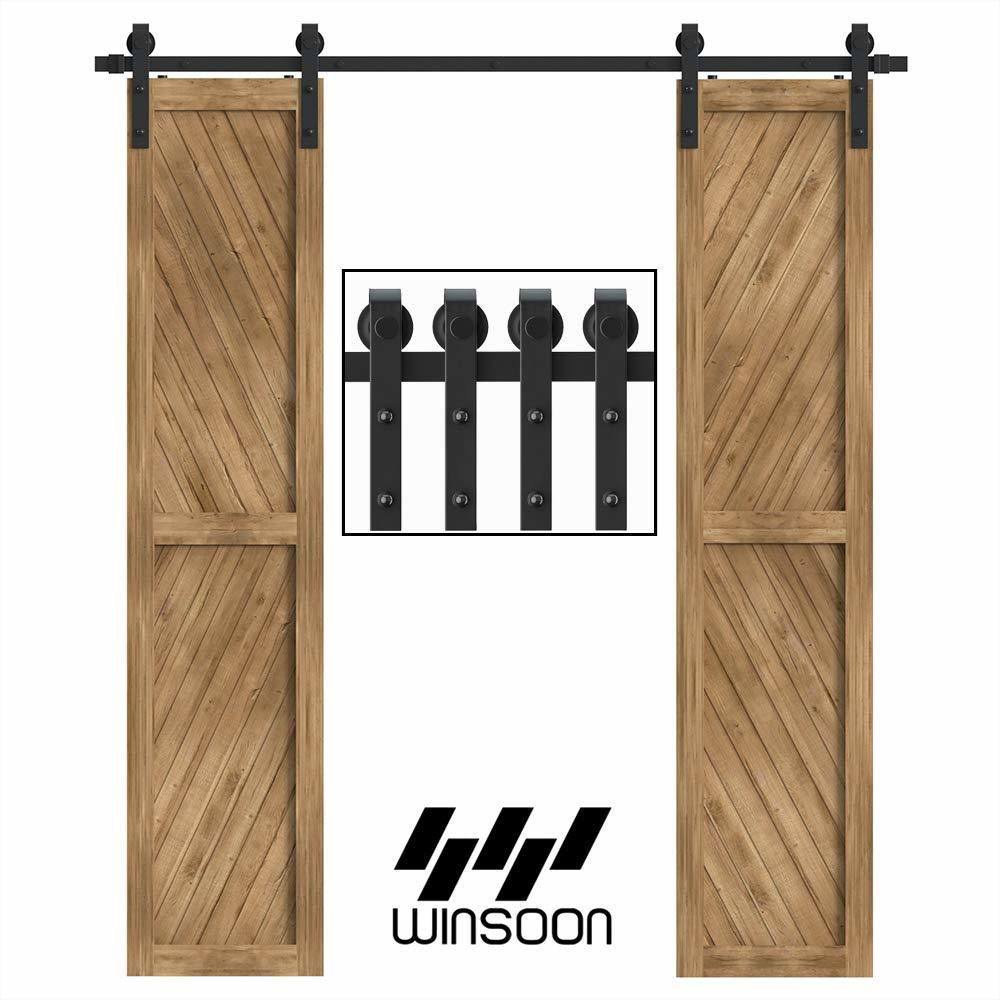 Sliding Barn Door Hardware Kit for Double Doors Black 6ft 2 Track M305