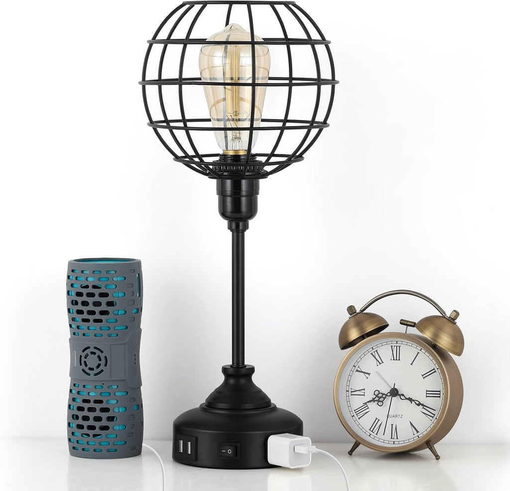 Industrial Table Lamp with USB Ports and Outlets Z6025
