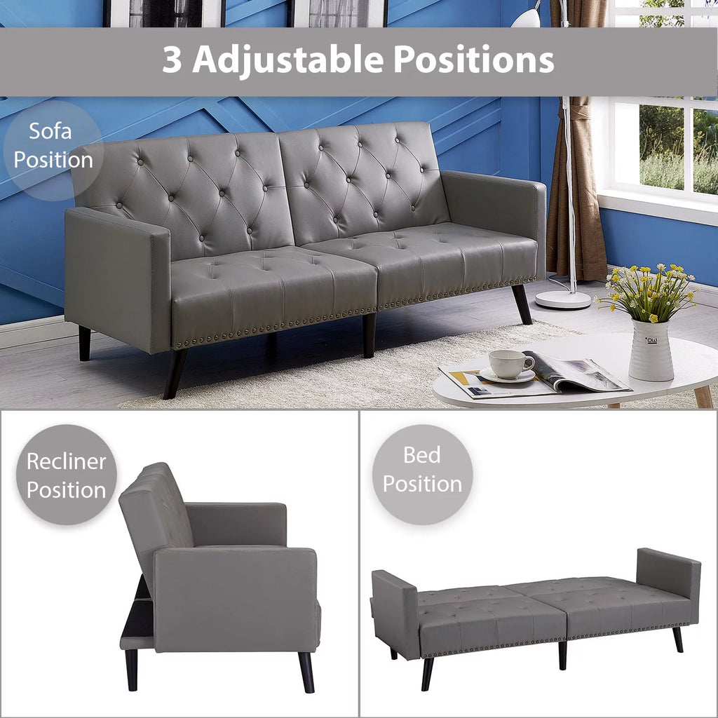 Espresso Faux Leather Tufted Convertible Sofa Bed V1335