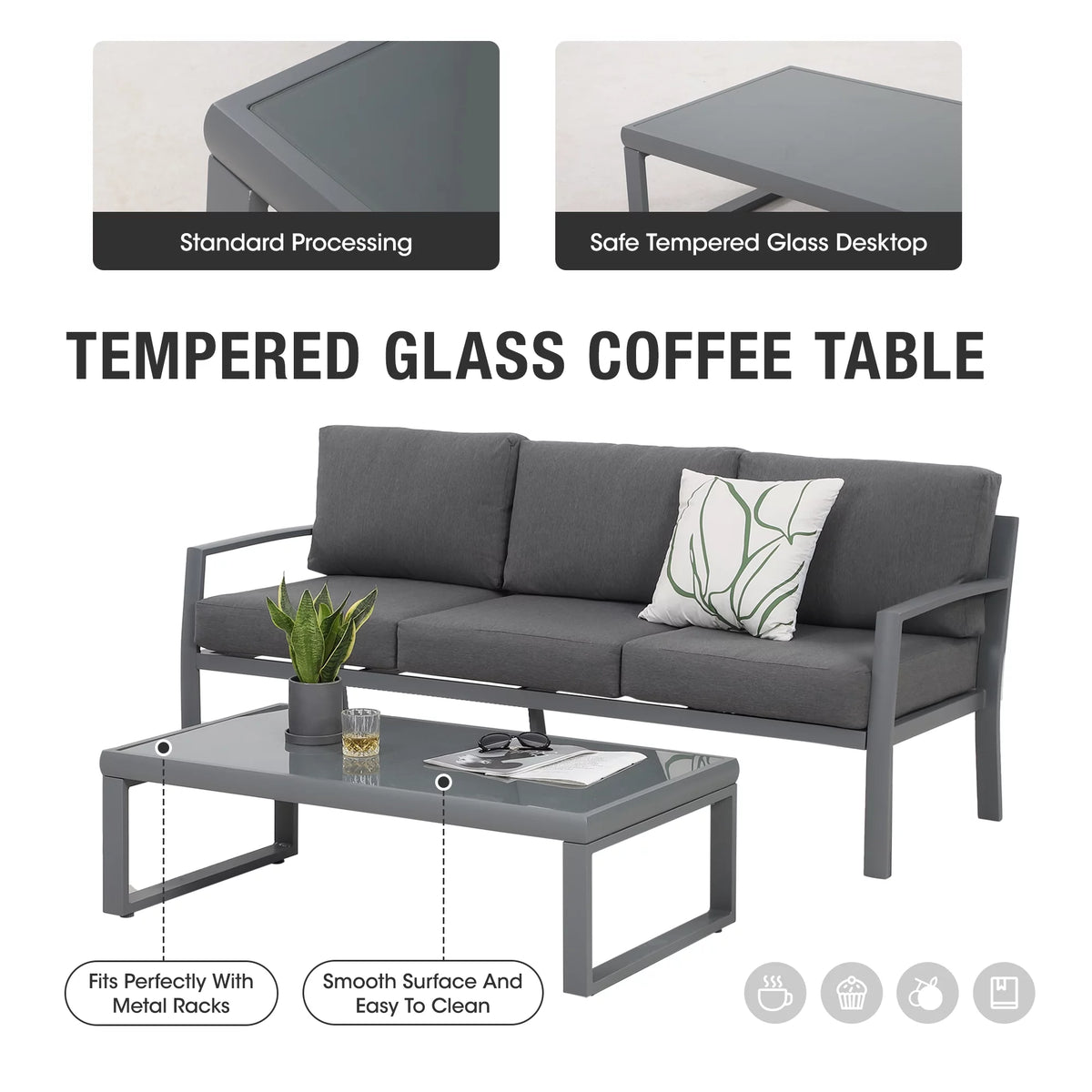 4 Piece Metal Patio Furniture Set with Cushions S2908