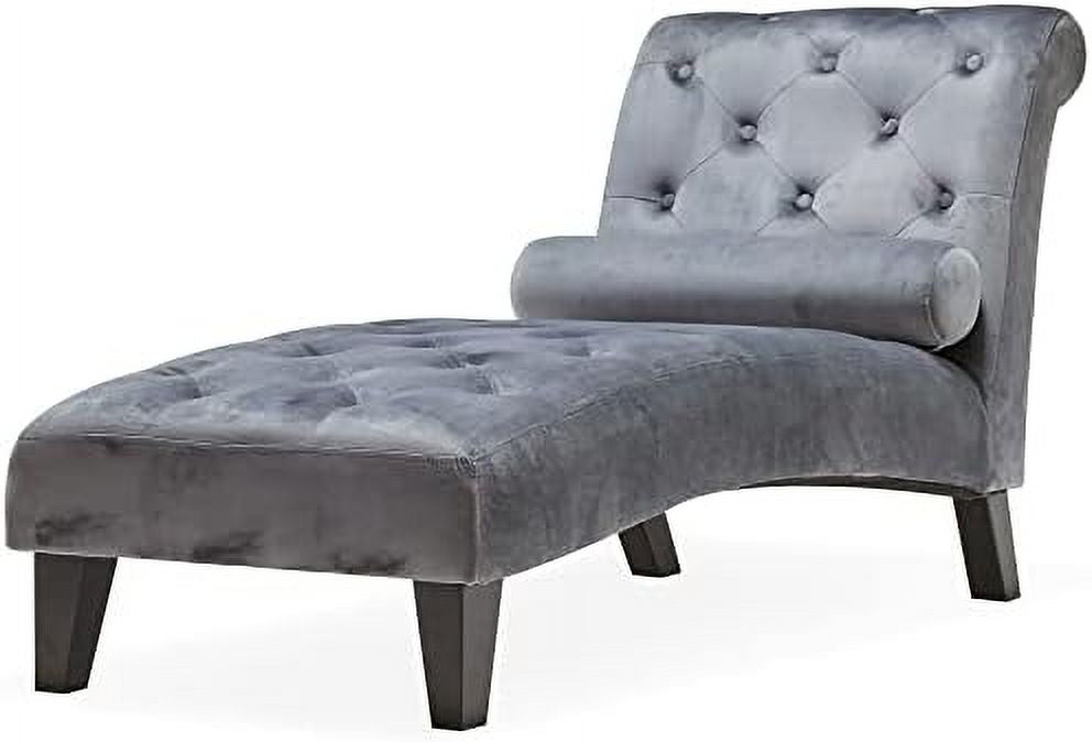 Beige Upholstered Chaise Lounge Sofa with Button Tufted Back and Hardwood Legs V8377