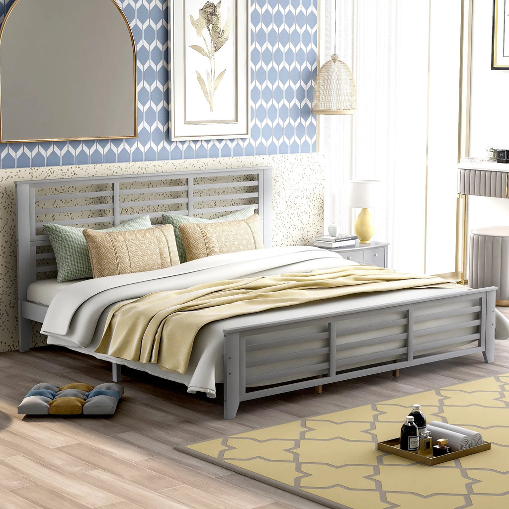 King Size Wood Platform Bed Frame with Headboard Z5493