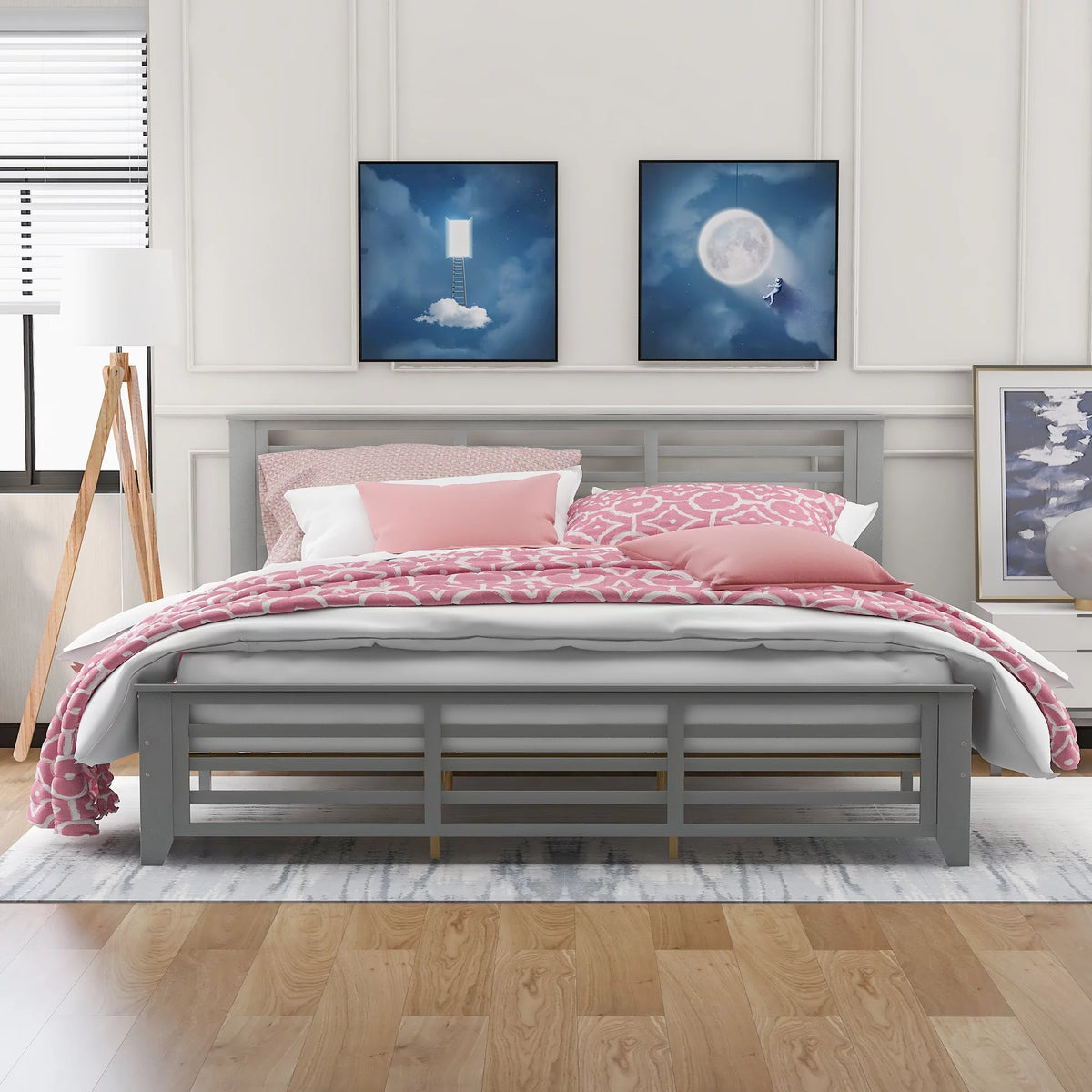 King Size Wood Platform Bed Frame with Headboard Z5493