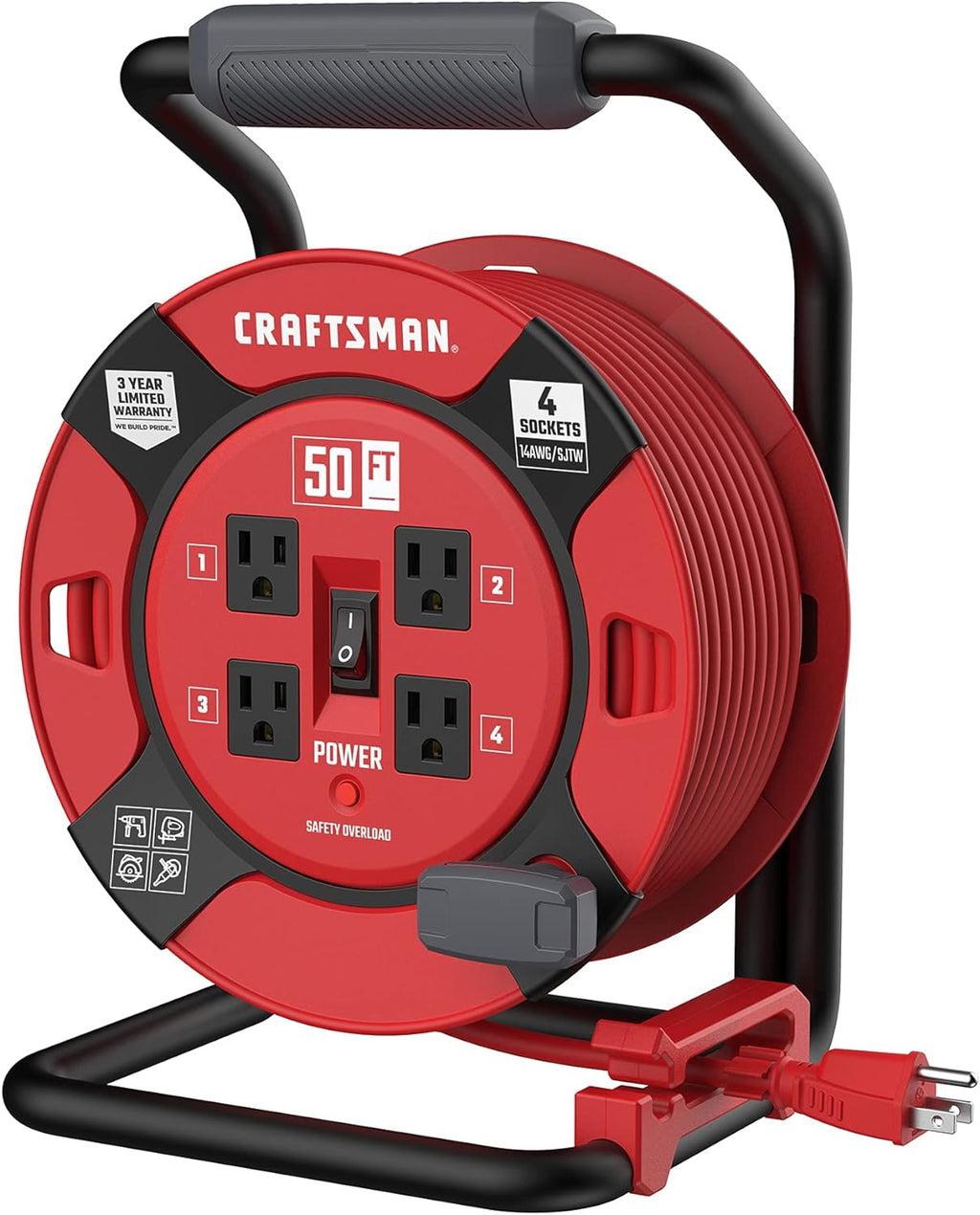 Heavy Duty Retractable Extension Cord, 100 feet with 4 Outlets Q491948