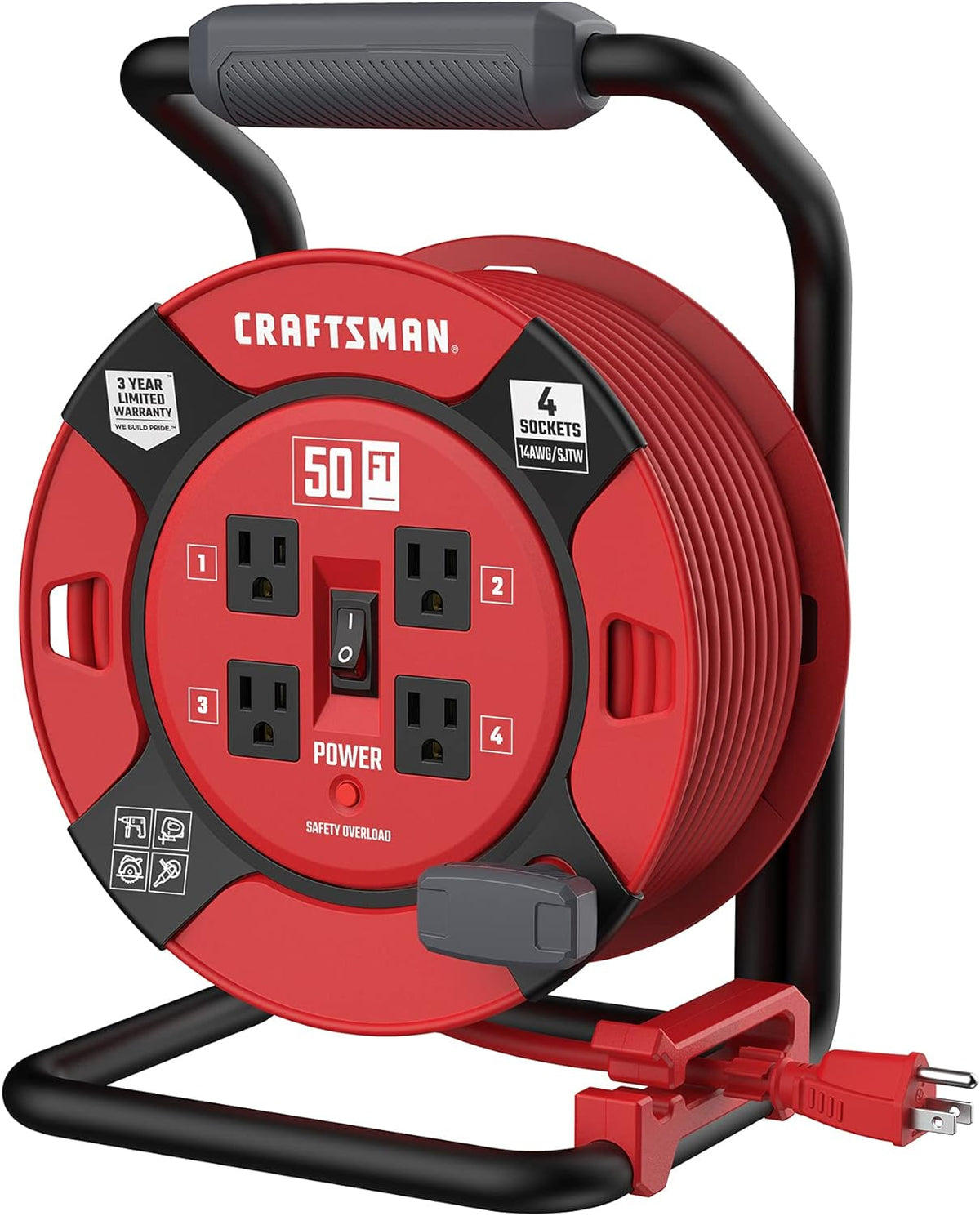 Heavy Duty Retractable Extension Cord, 100 feet with 4 Outlets Q491948