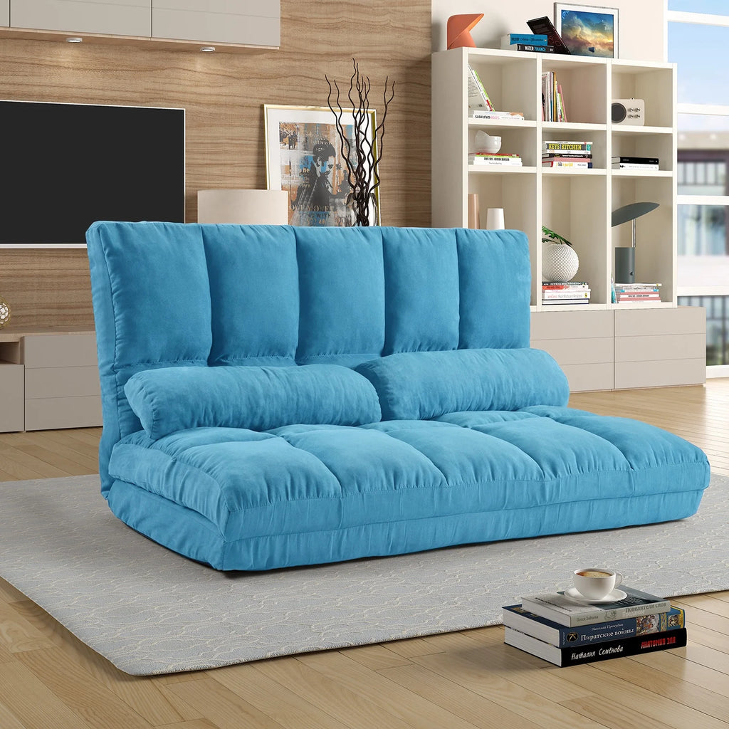 Blue Double Chaise Lounge Sofa with Two Pillows I81761