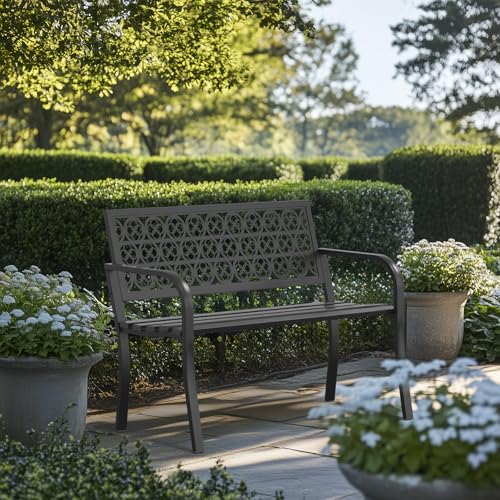 50" Heavy-Duty Metal Weatherproof Outdoor Bench C67655
