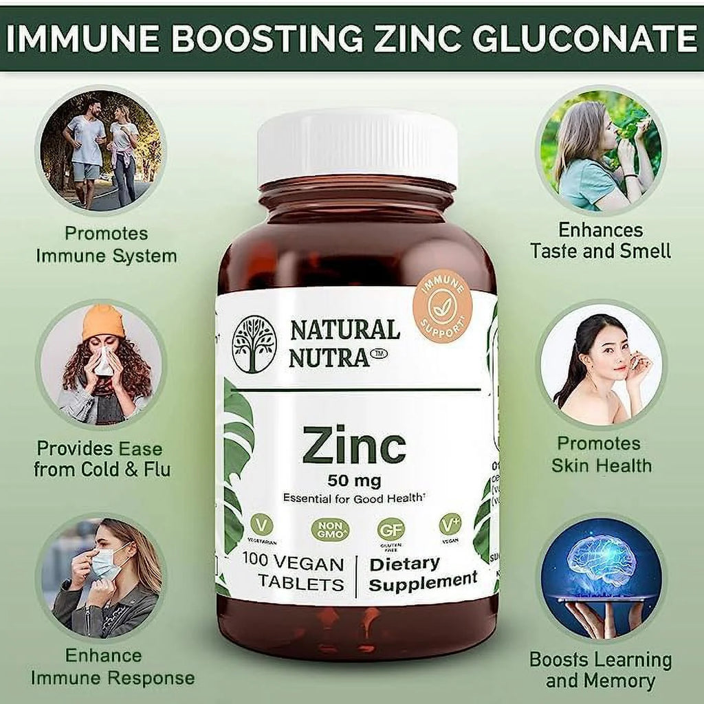 Zinc Gluconate 50mg Gluten Free Vegan Tablets O446