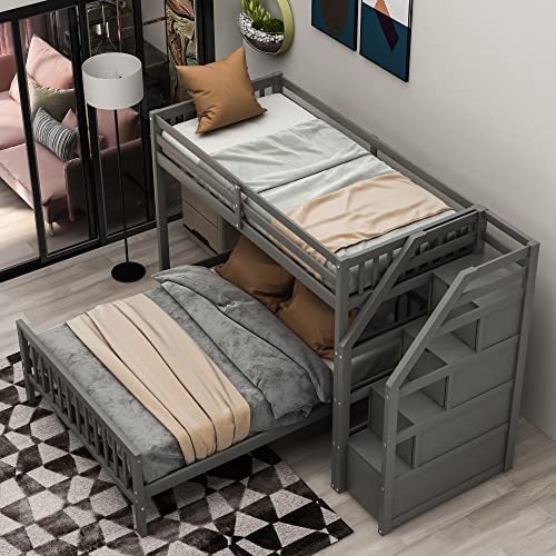 Twin Over Twin Solid Wood Bunk Bed with Storage M76522