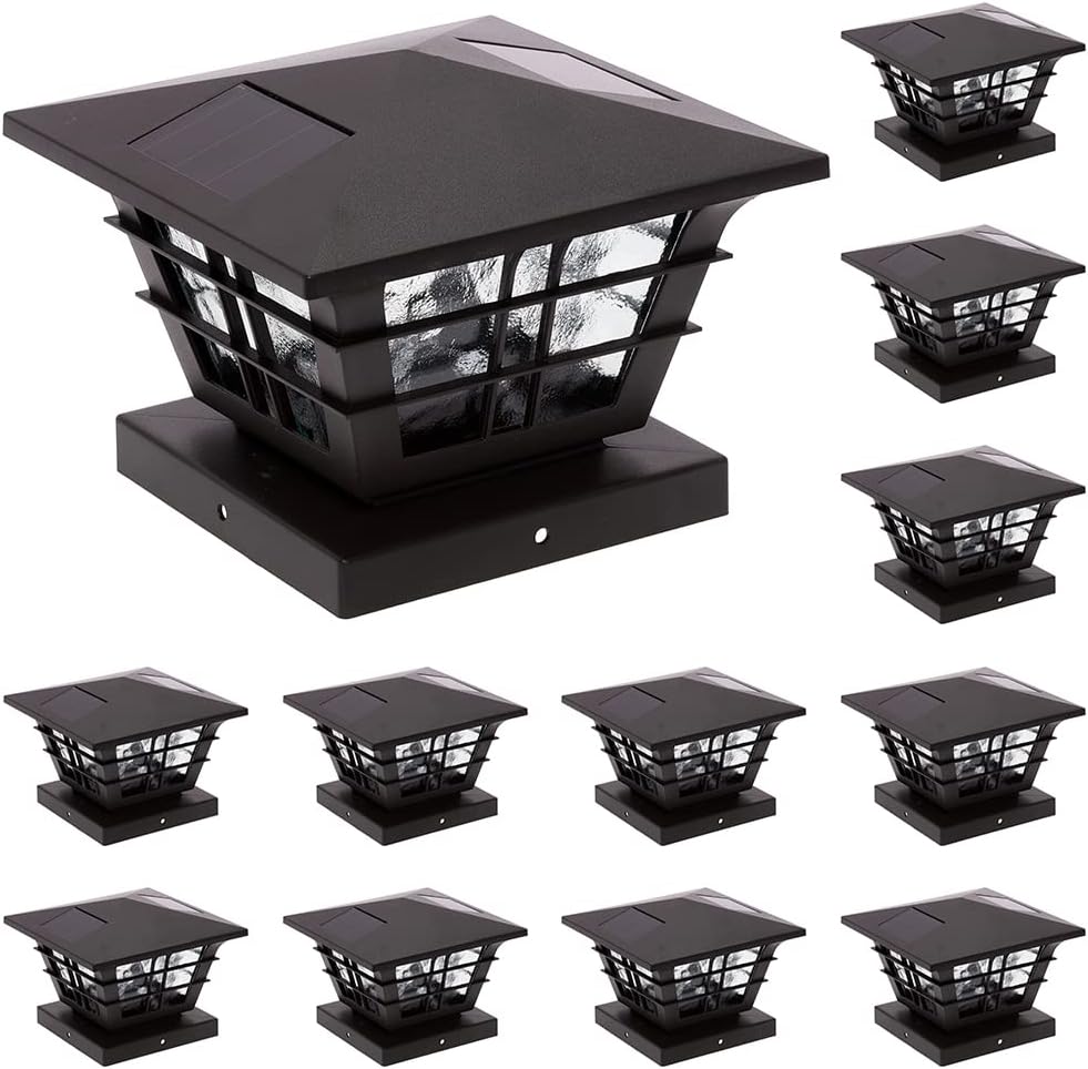 12 Pack Solar Powered Post Cap Light with 4x4 Base Adapter V12651