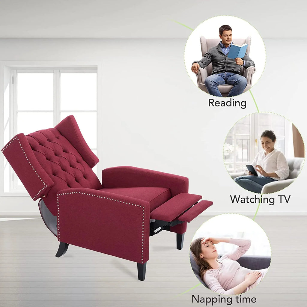 Blue Tufted Fabric Push Back Arm Recliner K228