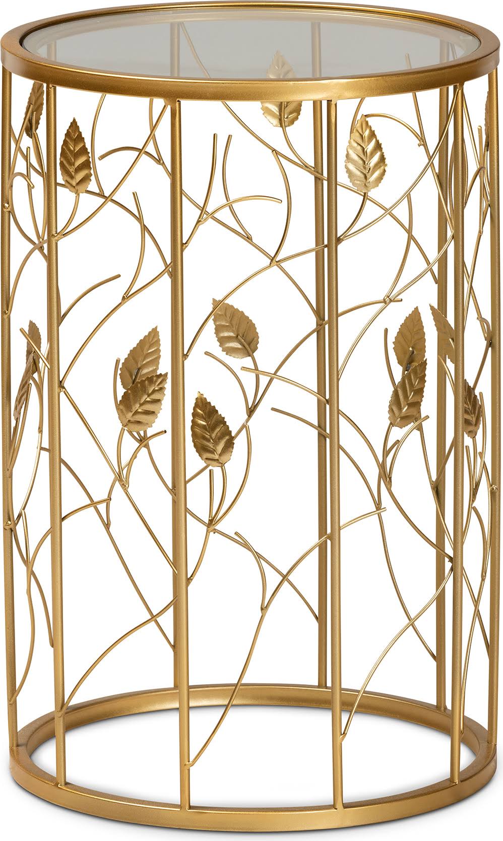 Gold Metal and Glass Leaf Accent End Table O47268