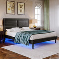 Antique Black PU Leather Upholstered LED Queen Size Platform Bed Frame I989